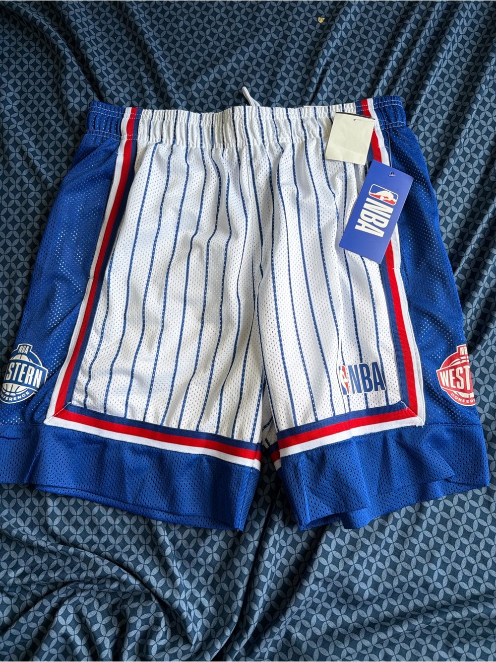 NBA Men’s White, Blue & Red Athletic Basketball Shorts